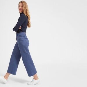 EVERLANE Blue Stretch Cotton Canvas High Rise Wide Leg Cropped Pants, Size 4